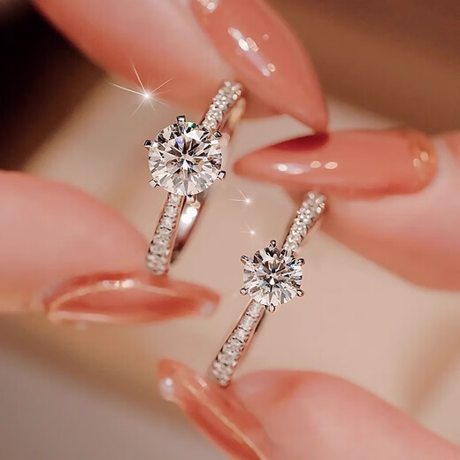 Pt950 platinum six prong row diamond 1 carat moissanite diamond ring women's platinum proposal wedding ring as a gift for girlfriend, light luxury micro-set main diamond 50 points, closed size 12, finger circumference 51-52mm