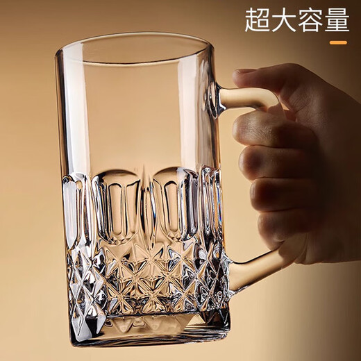Wanjiaquan thickened beer mug large capacity with handle draft beer mug Internet celebrity large cold water glass cup juice cup water cup tea drinking star diamond beer mug 2 pieces