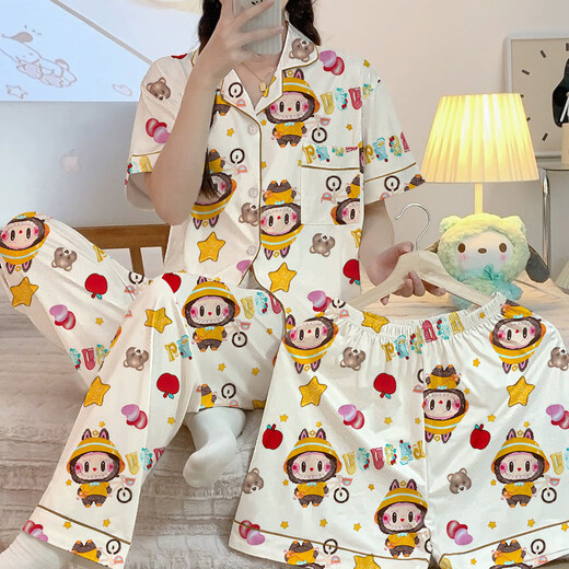 Xianxiu labubu milch seiden cartoon home kleidung dreiteiliger pyjama 14137#1 185 xxl