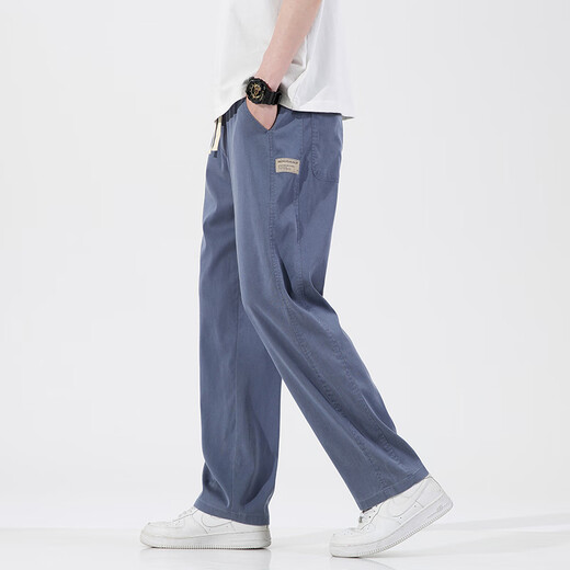 皮尔卡丹（PIERRE CARDIN）夏季薄款阔腿牛仔裤男士直筒宽松潮牌莱赛尔休闲天丝夏天装长裤子 蓝色 （1048） L (115-135斤)