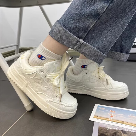 RXEX national trend casual white shoes for men and women couples spring and summer thick sole high-rise shoes lightweight breathable sports shoes for men off-white 42 (260mm)