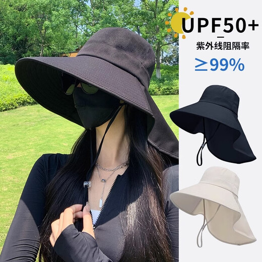 Memaru 2025 new summer fisherman hat women's large brim anti-UV sun hat cycling neck protection sun protection hat black large brim shawl neck protection