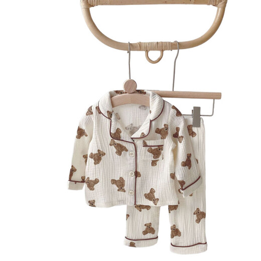 
S.SOFEA Bear Children's Pajamas Spring and Autumn Long Sleeve Baby Home Clothing Outdoor Set 846-Bear Set 80