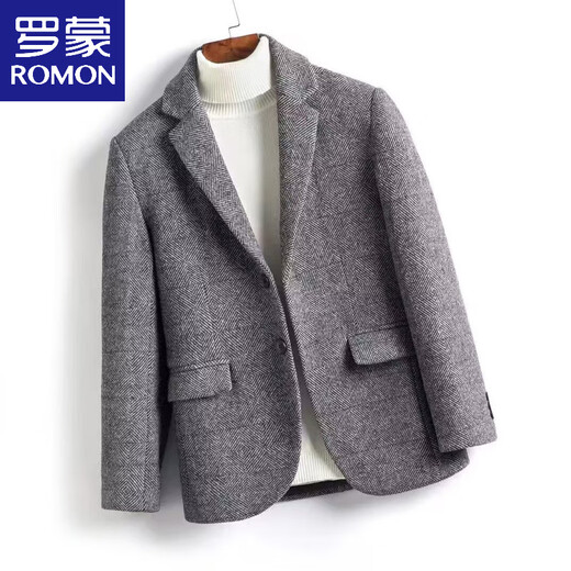 罗蒙（ROMON）2025新款羊毛西装外套时尚中老年男士春秋季厚款修身毛呢休闲西服 深灰色 实物偏深 3XL 190【建议160-175斤穿】