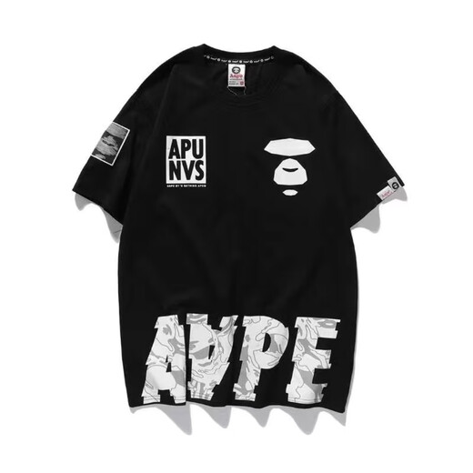 Aape kurzärmelige Sommermänner und Frauen gleiche vielseitige Paar halbärmelige Hemd-Tarn-Affen-Kopf-Trend Black 691 Pure Cotton High-Qualität M 90-110Jin [Jin entspricht 0,5 kg]