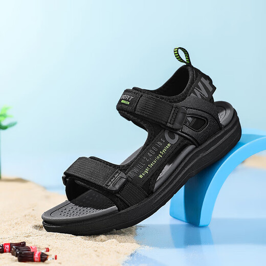 Boys' Sandals 2025 Summer New Open Toe Soft Sole Anti-Slip Student Middle and Large Children's Beach Shoes Handsome Children's Sandals XKL1901/Gray Green Size 36 Standard Size