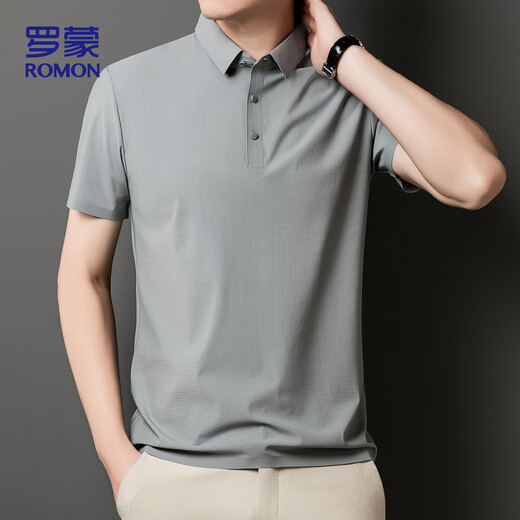 罗蒙（ROMON）T恤男短袖夏季防晒POLO衫上衣休闲商务翻领打底衫ZH12357浅灰L
