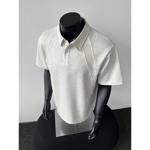 Digada Space Cotton Front Schulter-Polo-Hemd Kurzarm T-Shirt Herren Sommer Neustiche American CleanFit Paar Top CQS-873 Grau L