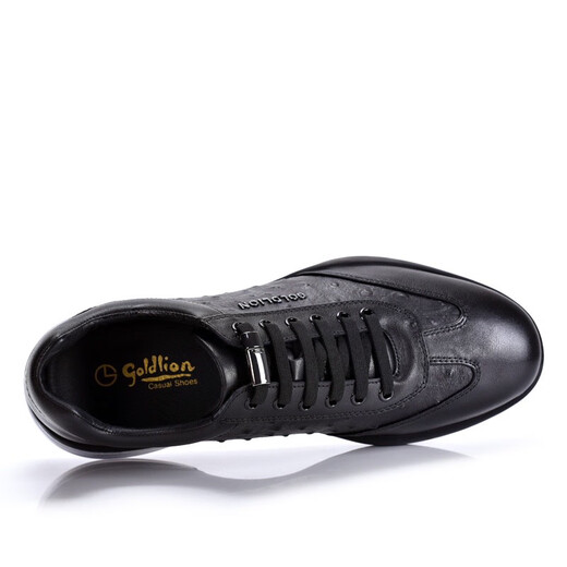 Goldlion Men's Shoes New Business Casual Leather Shoes Men's Shock Absorbing Genuine Leather Air Cushion Running Shoes Sports Shoes Men's Casual Shoes Black Glossy 41