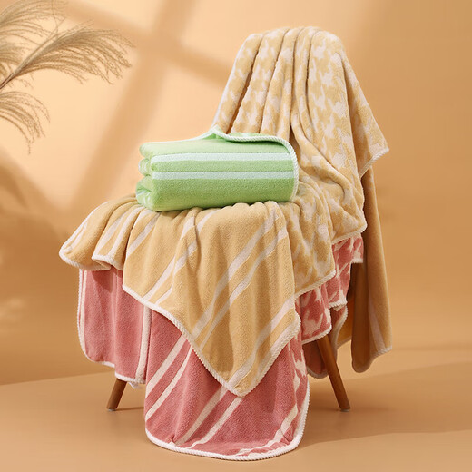 Children's bath towel coral velvet larger thickened jacquard houndstooth towel towel absorbs water soft and quick-drying adult 9214-yellow 90*170cm 1 piece