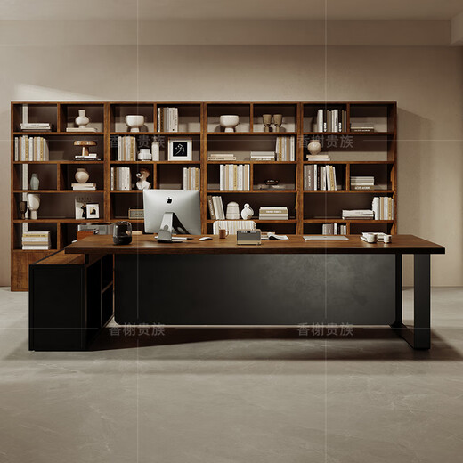 Champs Noble General Manager Office Log Large Board Desk with Side Cabinets High-end All Solid Wood Executive Desk Boss Desk Workbench Pine Table 180L*80W*75H*Thickness 5cm Cabinet 150L*35W*61H