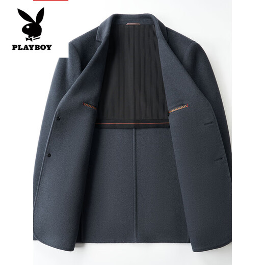Playboy (PLAYBOY) high-end wool double-sided woolen suit men's middle-aged dad winter suit coat short woolen jacket blue gray XL 180