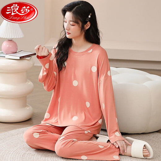 浪莎（LangSha）莫代尔睡衣女秋款长袖春秋季薄套装家居服大码宽松2025新款两件套 XJY-3883 L (100-120斤内)