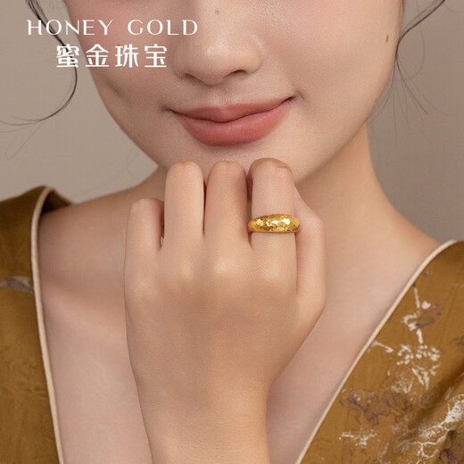 HoneyGold Jewelry Gold Ring Pure Gold Ancient Method Mountain and River Hammer Pattern Ring HGH1689 Labor Cost 180 Yuan/piece 5.97g No. 11