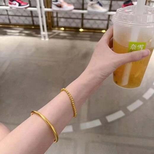 DR-FLVVS sand gold bracelet ancient method inheritance simulated gold solid 999 non-fading gold ring new wedding opening gold-plated 4mm two-life joy bracelet + bracelet_54 circle mouth_high