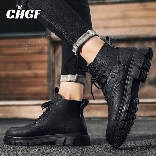 CHGF brand height-enhancing shoes for men in spring and summer new breathable Martin boots casual leather shoes for men invisible height-enhancing shoes for men HC897 black [Leather surface mid-top]-enhancing height 8cm 40 (sports size)