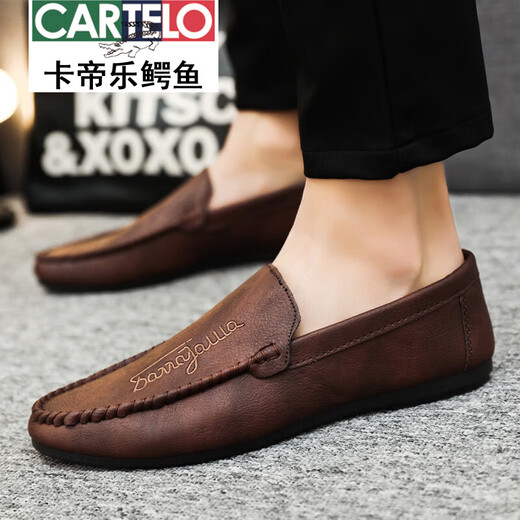 
CARTELO 2025 youth spring versatile Korean new lazy bean shoes trendy casual men's loafer shoes with one foot D838 black 39