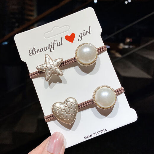 Demina Korean rubber band pearl five-pointed star hair band love hair rope Dongdaemun headband hair small fragrance style retro headwear five-pointed star-Zhuzhu