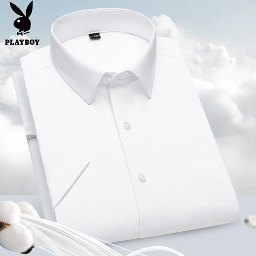 花花公子（PLAYBOY）高档莫代尔男士短袖衬衫免烫商务职业正装抗皱衬衣休闲透气上衣 DX6629 39