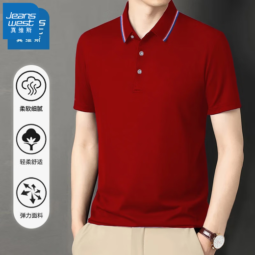 真维斯（Jeanswest）短袖POLO衫夏季纯色绣标上衣服polo衬衫短袖上衣 黑色 698 L （建议110-125斤）