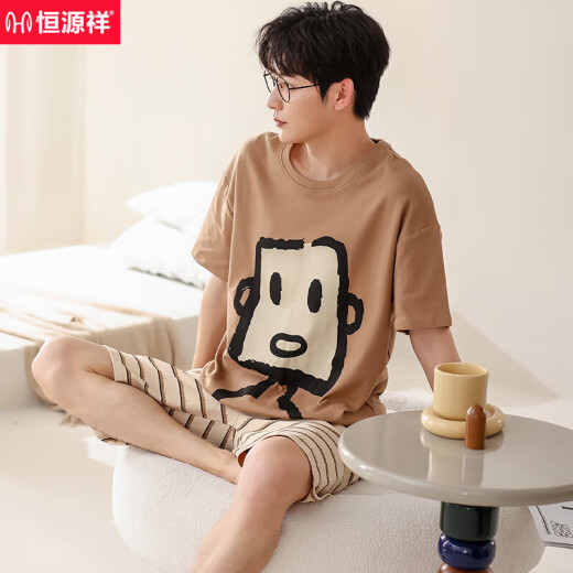 恒源祥2025新款睡衣男士夏季薄款纯棉短袖短裤家居服夏天大码可外穿套装 棉-男687 XL [建议:120-140斤]