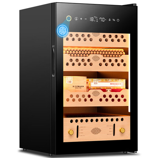 Junpo German imported high-quality cigar cabinet compressor constant temperature and humidity energy-saving silent smart WiFi ammonia-free cedar wood moisturizing cabinet 70C cedar wood three-layer black fingerprint lock + WiFi function + side light strip