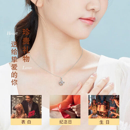 Dirholl four-leaf clover platinum necklace, feminine, simple and fashionable clavicle chain jewelry, Valentine's Day birthday gift for girlfriend, four-leaf clover platinum necklace