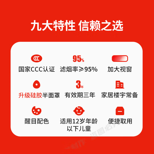 Quxing children's fire mask anti-virus and anti-smoke mask national standard 3C certified school home fire escape self-rescue respirator three-person family emergency adult*2+child*1