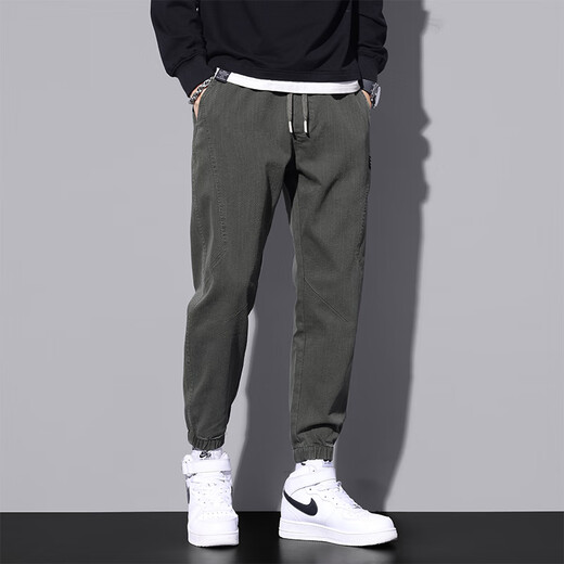 Jeanswest casual pants men's spring and autumn new trendy brand loose nine-point leggings sports pants overalls pants men 9859 military green 3XL (recommended 155-170 Jin Jin equals 0.5 kg)