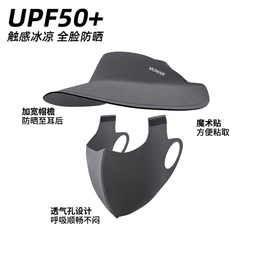 目丸遮全脸防晒面罩女防紫外线冰丝口罩脸基尼骑行男遮阳帽子一体夏季 深黛灰—全脸短款（礼盒二合一）