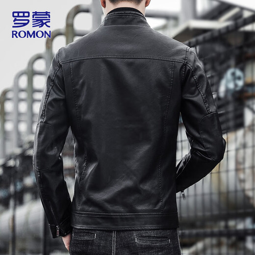 ROMON Leather Jacket Men's Jacket Spring Stand Collar Business Locomotive Top Men's Clothes Black XL