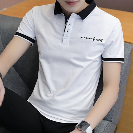 Little Senma fashion brand polo shirt short-sleeved men's summer fashion brand high-end lapel T-shirt half-sleeved trendy slim body t-shirt 712 white + 7029 red L (about 105-120 Jin [Jin equals 0.5 kg] can be worn)