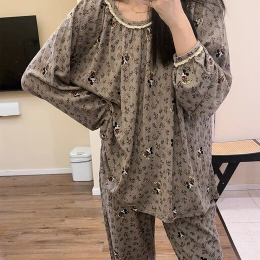 濮水方方米奇冰丝睡衣女士长袖甜美家居服 zd-728-102#黑蝴蝶结 175 L