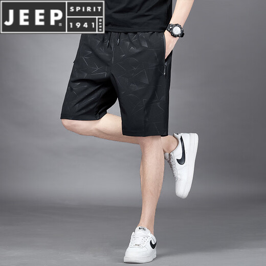 
JEEP SPIRIT five-point pants for men's summer ice silk thin style quick-drying breathable casual loose plus size sports shorts beach pants 7029 black M 80-100Jin [Jin equals 0.5 kg]