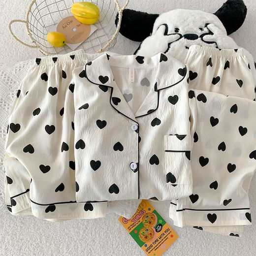 Mobeihai pijama de tres piezas para mujeres en pantalones cortos de manga corta de verano pantalones de cárdigan ropa para el hogar del hogar delgada traje de dibujos de dibujos animados 9905 metros set de tres piezas de corazón blanco
