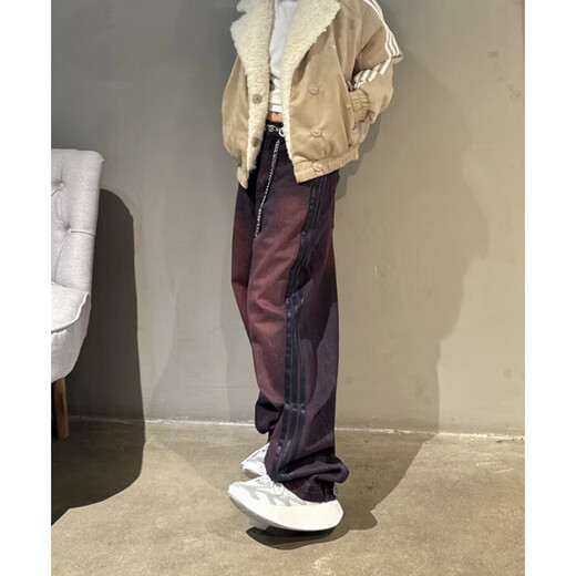 阿迪达斯三叶草女子复古渐变效果水洗牛仔运动长裤JX官方旗舰正品 紫色JX9214 31