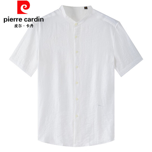皮尔卡丹2025年夏季新款时尚休闲简约百搭男士帅净色立领短袖衬衫 漂白花纹 S 165/84A/3895-105斤