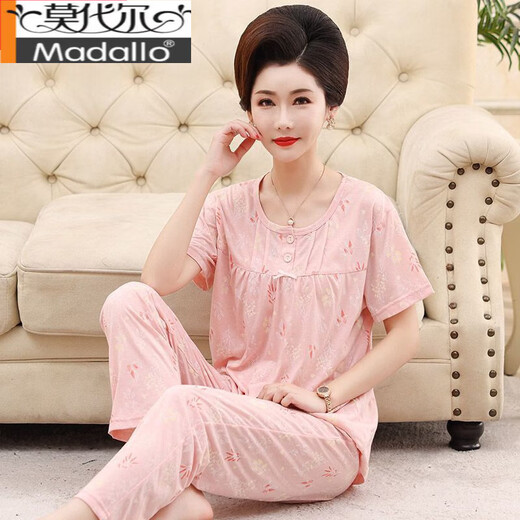 Modal pajamas women's summer pure cotton short-sleeved trousers middle-aged mother thin suit summer cotton middle-aged and elderly home clothes pink SW1713%23 pink L [Suggested 100-120 Jin [Jin equals 0.5 kg]]