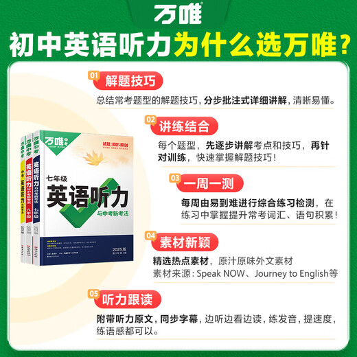 2025 Version de Wanwei Junior High School Entrance Examination and Junior High School Anglais Écoute de formation spéciale Grade 897 Anglais Écoute combinaison Vêtements LICTER LECTENCE VOCABULAIRE GRAMMAIRE PEOPLE ÉDITION ÉDUCATION FORT
