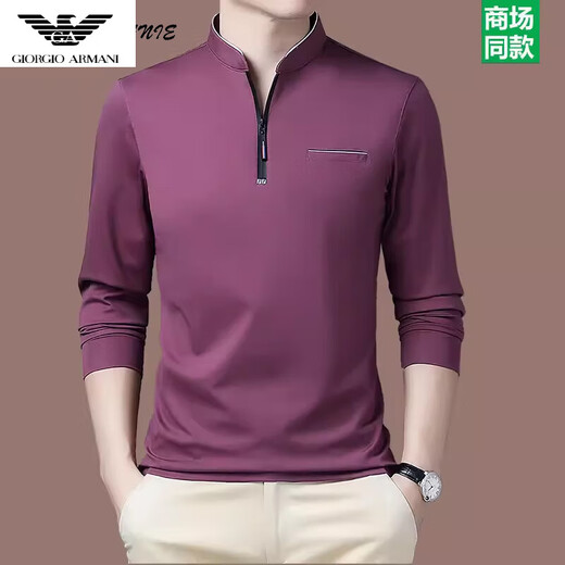 Qi'armania Sweat-shirt de marque phare officielle Collier de stand-up masculin automne et hiver coton pur t-shirt long à manches longues d'âge moyen et jeunes plus chemise de base en velours 6625 Spring rouge rose et style automne M 165
