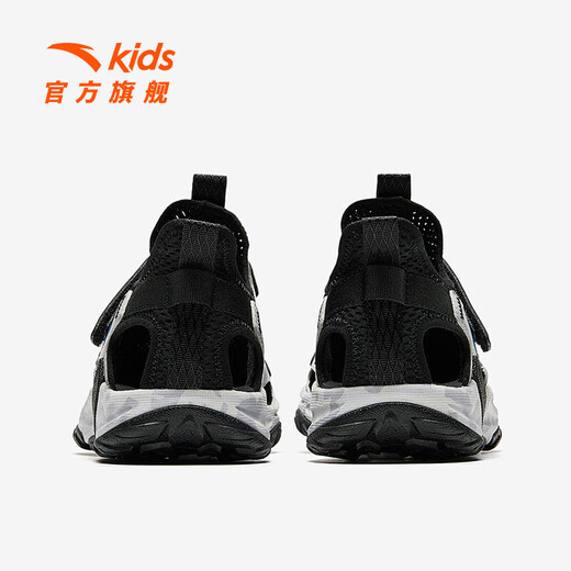 ANTA (ANTA) children's sandals, boys' shoes, 2026 spring new breathable Velcro shark toe outdoor beach shoes black/silver-1 37