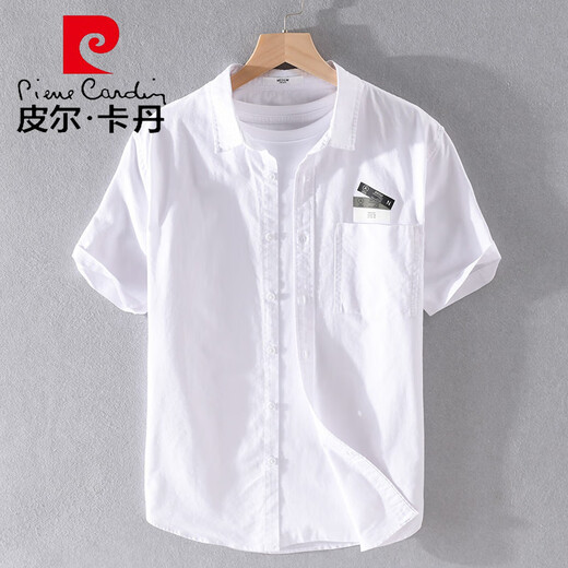 皮尔卡丹（pierre cardin）男士短袖衬衫日系休闲纯棉牛津纺衬衣服潮流百搭半袖上衣夏装针织 9734雾蓝 2XL 145斤左右