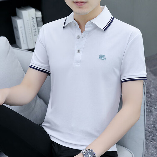 森马（Semir）集团旗下翻领男士短袖t恤绣花新款带领子帅气修身半袖夏天薄款 sk5012白色 M