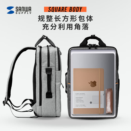 山业（SANWA SUPPLY）日本SANWA双肩电脑包大容量学生书包休闲商务背包旅行时尚潮包男 拼色(黑色)YKK拉链16英寸