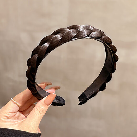 Yingtang's new fishbone braid wig headband for women, versatile widened twist braid, Internet celebrity braided hairband, hairpin hair accessory, fishbone headband - brown and black