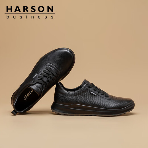 Harson Men's Shoes Business Casual Leather Shoes 2025 Autumn Genuine Leather High-End Commuting Walking Shoes Black 43