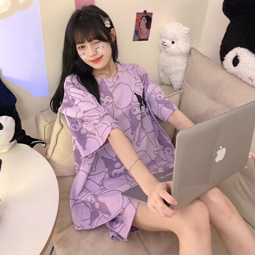 京濮飞夏季短袖卡通甜美大码女睡衣可外穿家居服套装 686灰猫咪 170 M码【建议80-90斤】