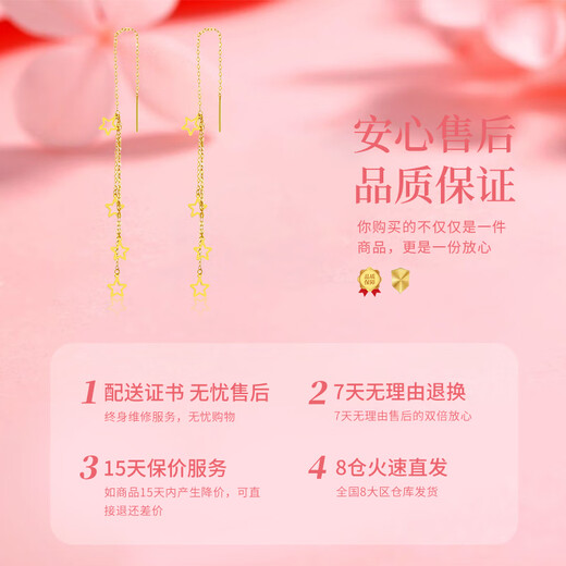 Chinese Gold Star Tassel Gold Earrings for Women 18K Gold Earrings Fashion Birthday Gift for Girlfriend and Wife Birthday 18k Gold Star Tassel Earrings/Jingsuda