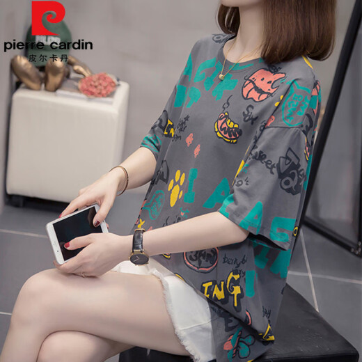 皮尔卡丹（pierre cardin）加大码胖mm夏装新款纯棉短袖t恤女韩版胖妹妹百搭显瘦遮肚子上衣 6624绿色 M 80-95斤