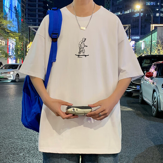Gtyuwvg reines Baumwoll-T-Shirt-T-Shirt Herrenmarke Casual Lose Runde Hals Kurzarmige Jungen Teenager Sommer Neues, vielseitiges T-Shirt 3892 White M etwa 100-120 Jin [Jin gleich 0,5 kg] kann getragen werden